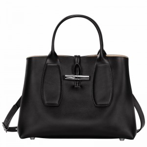 Longchamp Le Roseau M Handtas Dames Zwart Uitverkoop | 10058HCL001