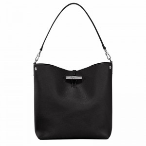 Longchamp Le Roseau M Schoudertas Dames Zwart Uitverkoop | 10281HFP001