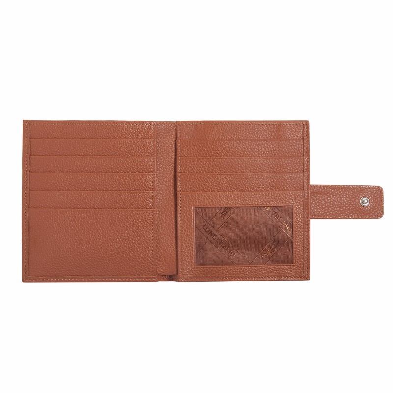 Longchamp Le FOULONNÉ Compact Portefeuille Dames Caramel Uitverkoop | L4961021121