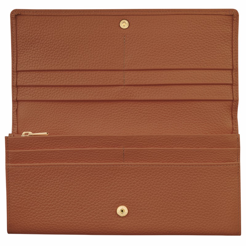 Longchamp Le FOULONNÉ Continental Portefeuille Dames Caramel Uitverkoop | L3044021121