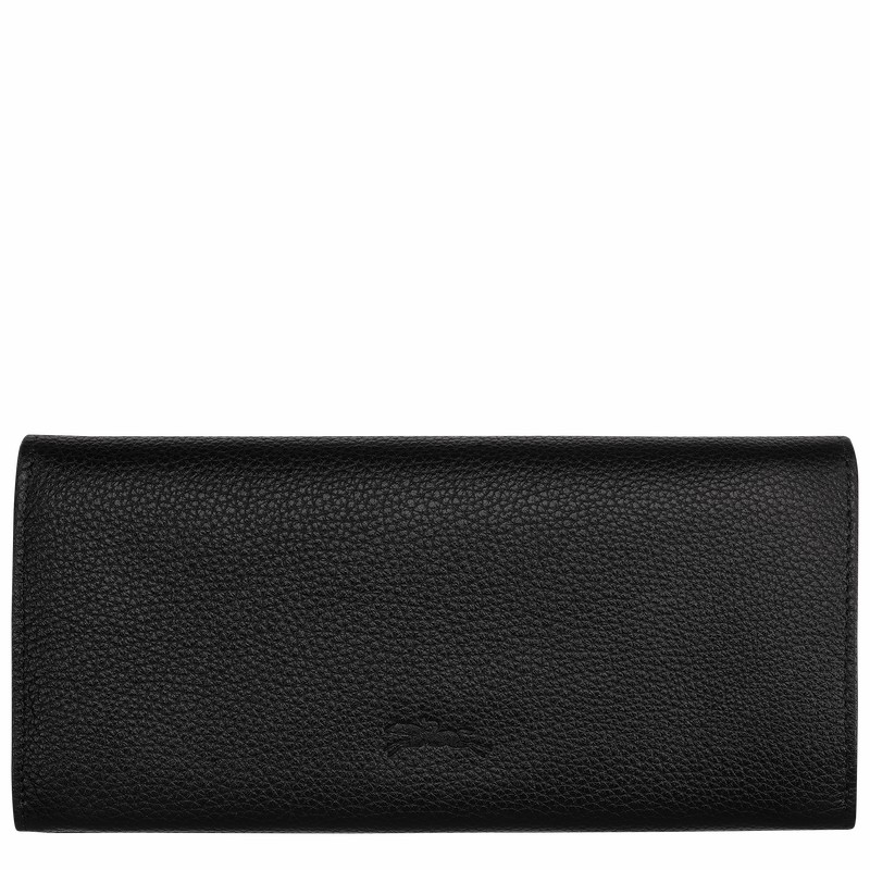 Longchamp Le FOULONNÉ Continental Portefeuille Dames Zwart Uitverkoop | L3044021001