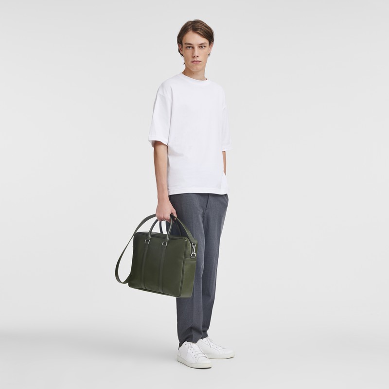 Longchamp Le FOULONNÉ M Aktentas Heren Khaki Uitverkoop | L2123021A23-