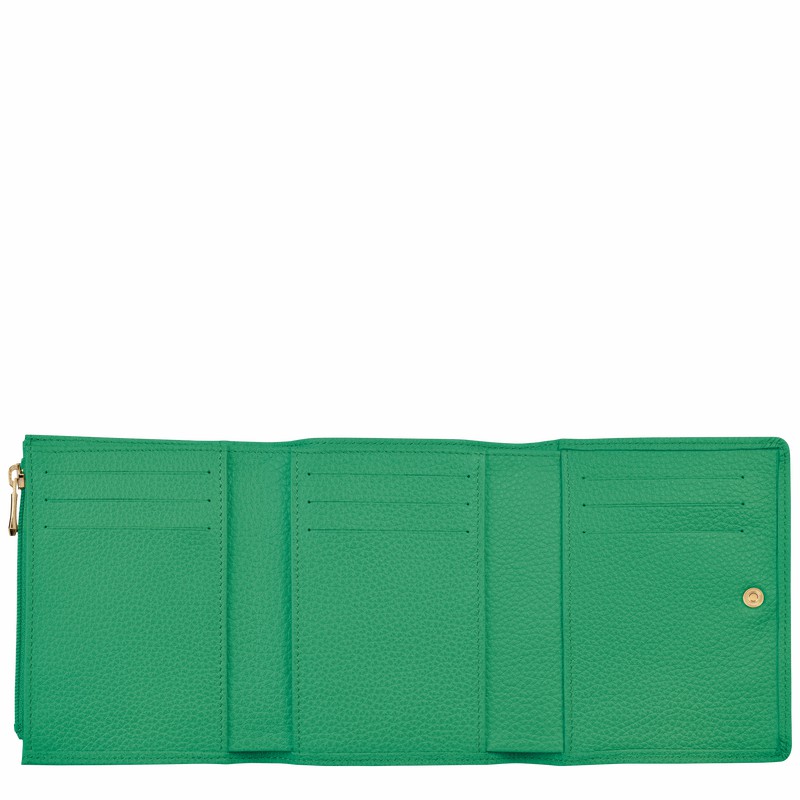 Longchamp Le FOULONNÉ Portefeuille Dames Groen Uitverkoop | 30021021129