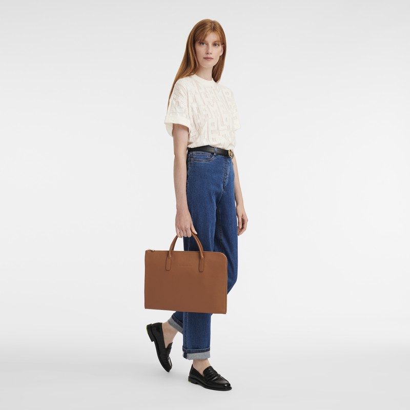 Longchamp Le FOULONNÉ S Aktentas Heren Caramel Uitverkoop | L2115021121-