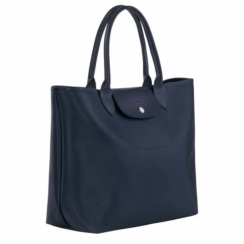 Longchamp Le Pliage City L Tote Tassen Dames Donkerblauw Uitverkoop | 10182HYQ556