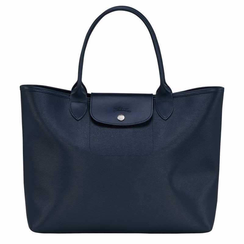 Longchamp Le Pliage City L Tote Tassen Dames Donkerblauw Uitverkoop | 10182HYQ556