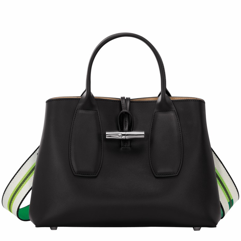 Longchamp Le Roseau M Handtas Dames Zwart Uitverkoop | 10058HCN001