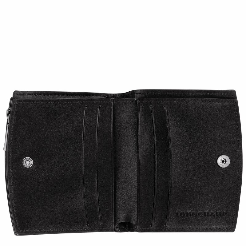 Longchamp Le Roseau Portefeuille Dames Zwart Uitverkoop | 30011HCL001